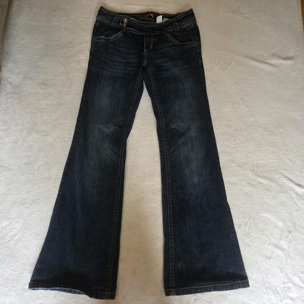 UnionBay Y2k Low Rise Flare Jeans Women Size 9 Dark Wash Stretch Denim Bling 90s